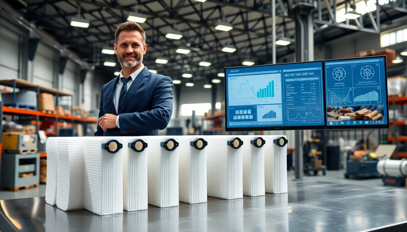 engineer with filter cartridges in a modern industrial facility